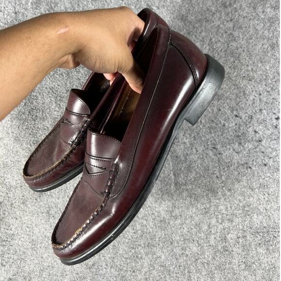 Bass Penny Loafers Shoes Mens Burgundy Red Leather Slip On Comfort Casual main image 9